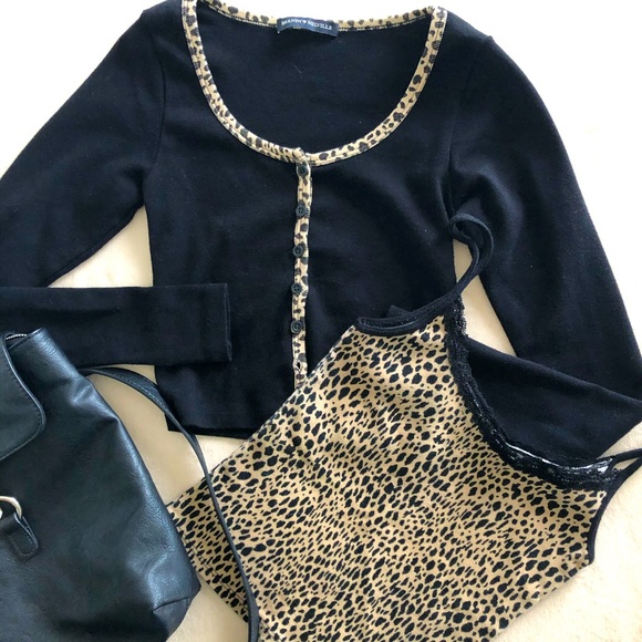 Brandy Melville Tops - Brandy Melville leopard and black crop twin set